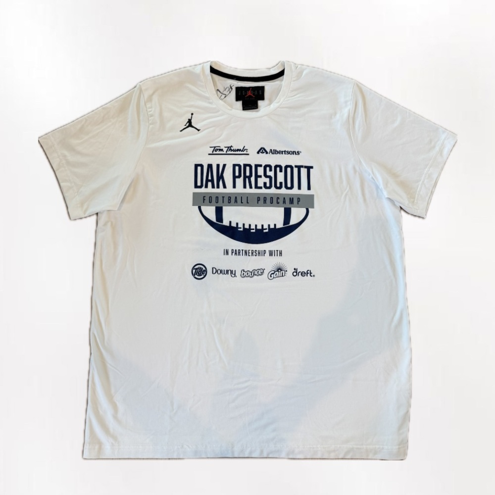 Dak Prescotts SIGNED & Worn Football Procamp DRI-FIT Shirt
White- XL